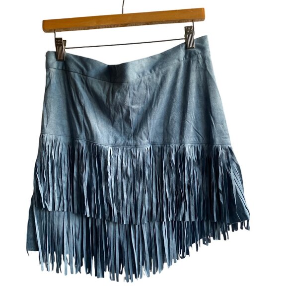 Altar'd State Blue Fringe Skirt XL Faux Blue Suede Cowgirl Western VGUC - Picture 1 of 11